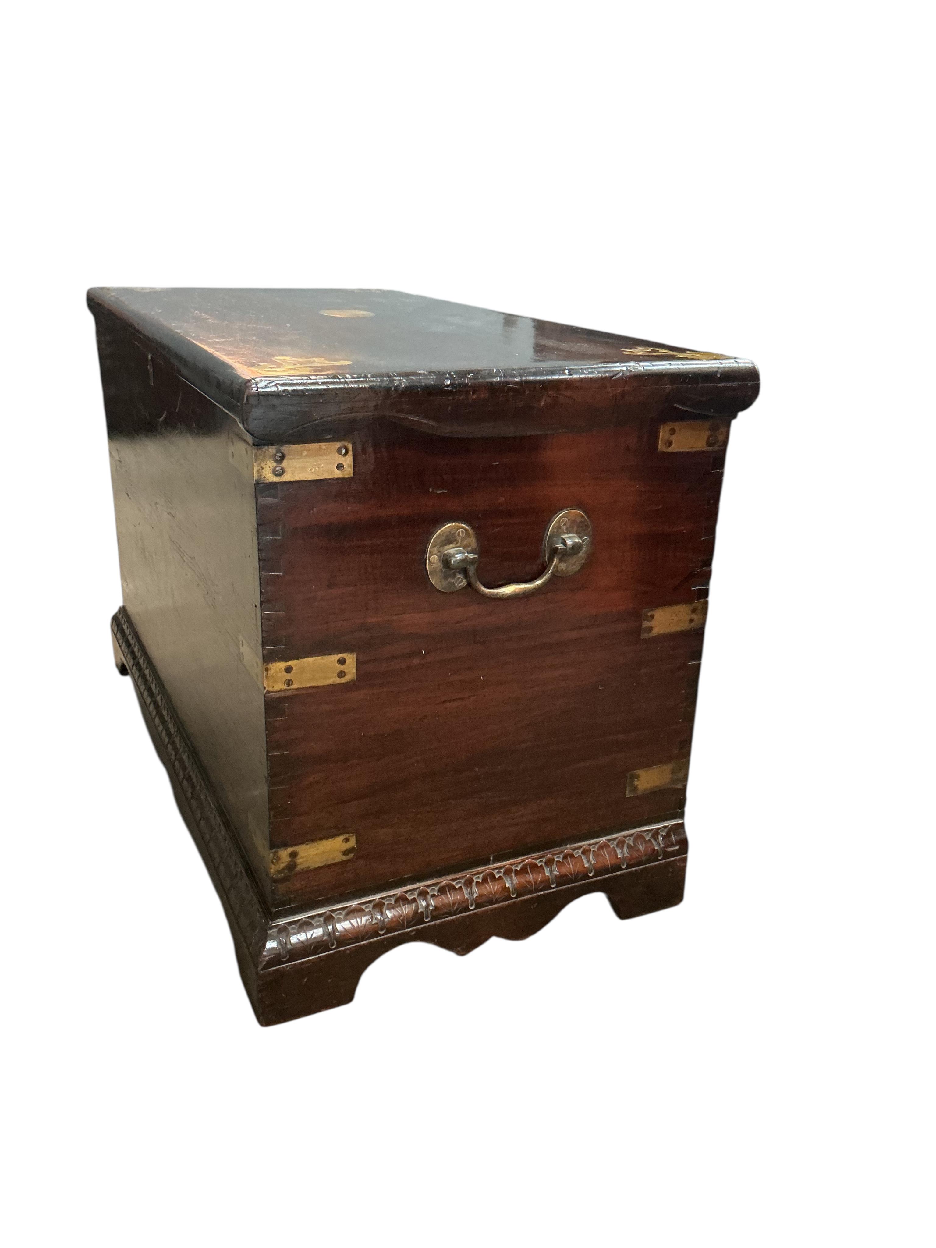 A brass mounted trunk with plaque inscribed 'Captain Bill', width 108cm, depth 54cm, height 68cm